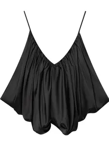 Indefeir Summer New Women's Cami Top, European Style Fashion Sexy Silk Texture Pleated Halter Neck, Casual Fitted Plain Design