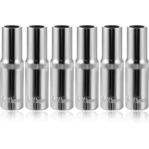 6- 10mm Deep Sockets, 3/8-Inch Drive, 6-Point, 2.44'' Length,  Resistance, Compatible with Standard Ratchet Wrenches and Tools