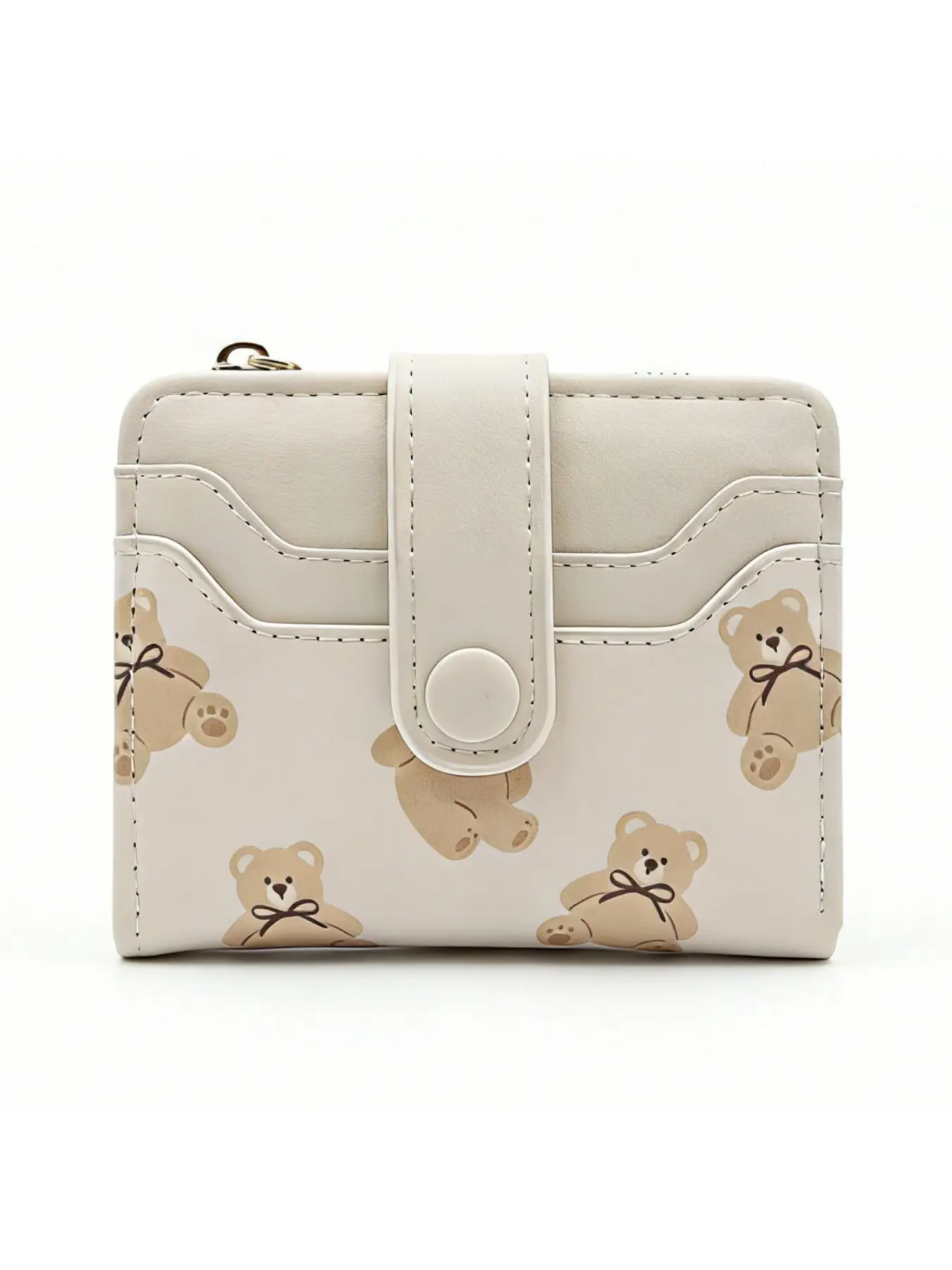 Pomelo Best Cute Bear Print Small Wallet for Women PU Leather Bifold Card Holder with Zipper Coin Pocket ID Window Bifold Wallets