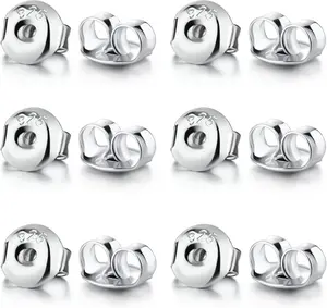 14K White Gold Plated Silver Hypoallergenic Earring Backs Replacements, Secure Locking for Stud Earrings Posts, 12Pcs/6 Pair