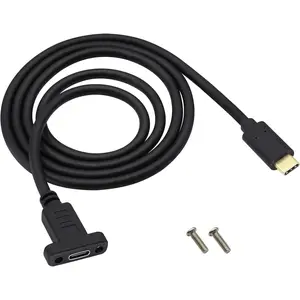 USB 3.1 Type C Panel Mount Extension Adapter  Gen 2 USB Type C 3.1 Female Panel Mount to Male ,Supports ,Data,Audio,Video  for  Note10,MacBook Air(1M/3ft)