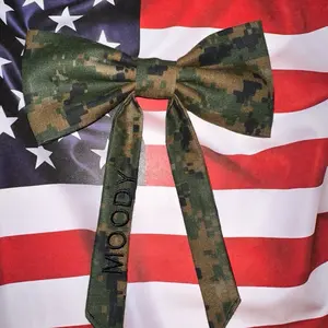 Marine Custom Embroidered Hair Bow with Digital Camouflage Pattern