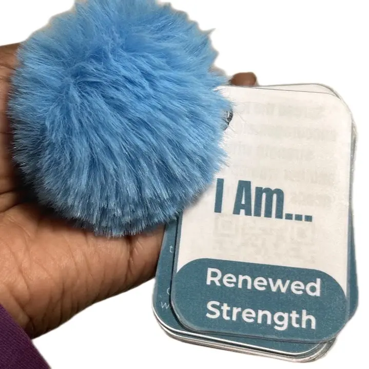I Am Affirmation Keychains Renewed Strength with Fuzzy Pom-Pom Design for Women Self-Discovery & Confidence Boost