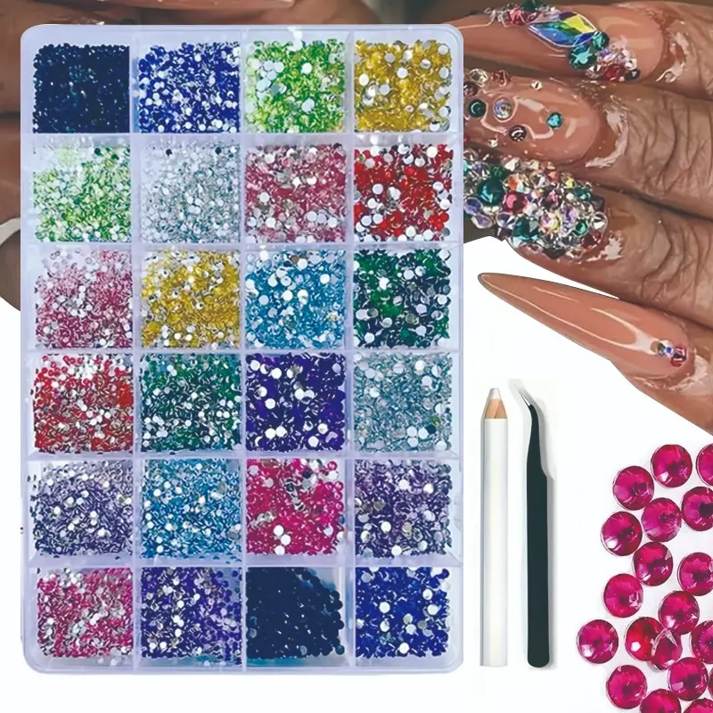 9000pcs Sparkling Flat Back Nail Art Rhinestones, 2mm-6mm Crystal Gemstones for DIY Fashion Accessories, Shoes, Clothing Decorations, Sparkly Rhinestone, Elegant Bling Rhinestone, Resin Rhinestones