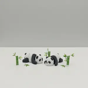 2pcs Jointed Panda Figurines, Cute & Pandas, Desktop Decorations, 3D Printed Pet Toys, Multiple Poses, Collectible Gifts