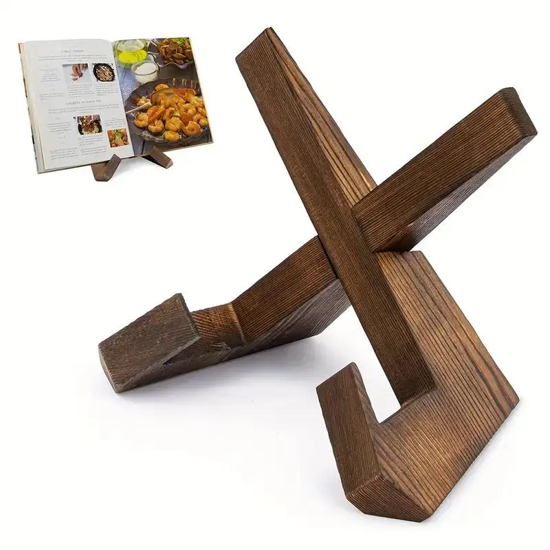 Wooden Book Stand, 1 Count Handmade Wooden Book Holder, Cookbook Display Rack, Kitchen Counter Book Stand, Home Organizer, Decorative Book Ends