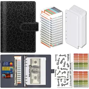 Budget Binder, Cute A6  Saving Binder with Zipper Envelopes, PU Leather  Organizer for , Expense Budget Sheets and  Envelopes for Budgeting Black Leopard Print