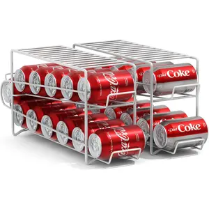 Soda Can Rack Beverage Dispenser Dispenses 12 Standard Size 12oz Cans - Refrigerator Can Dispenser Rack (2 Pack, White)