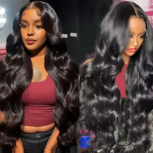Body Wave Glueless Transparent  Lace Wig Natural Black Color Pre-Bleached Knots 5×5 Lace Closure Wig
