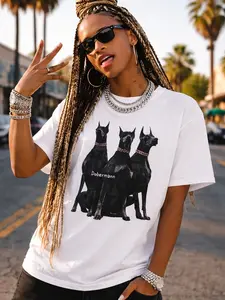 Three Doberman Dogs T-Shirt Black Canine Trio Graphic Tee Doberman Illustration Shirt Unisex Streetwear