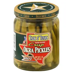 Talk O' Texas Crisp Hot Okra Pickles 16oz - Hand Packed, Spicy & Zesty, Low-Calorie Snack, Artisanal Quality, Perfect for Bloody Mary or Charcuterie - Natural