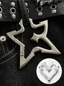 Silver Star Shaped Metal Carabiner Keychain For Bags, Stainless Steel Pentagram Pendant Keychain With Heart Bag Charm - Rust-Proof Pentagram Keyring, Metal Wallet Hang Charm And Zipper Pull; Gothic/Bohemian Mystical Symbol Carabiner