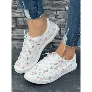Women's Ditsy Floral Print Lace Up Low Top Sneakers, Casual Comfortable Breathable Sports Shoes, All-match Commuter Shoes for WorkGift