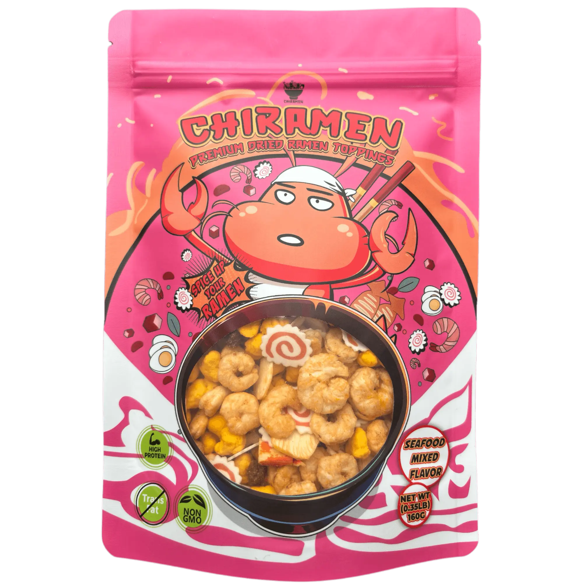 CHIRAMEN Dried Seafood Mixed Ramen Toppings, Shrimp, Fish Cake, Squid, Imitation Crab, Eggs, Prefect for Cup Noddles.