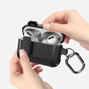 Carbon Fiber Texture Automatic Pop-Up Switch Earphone Case, Supports Wireless Charging, Shockproof Design for AirPods 1/2, Pro, 3, 4