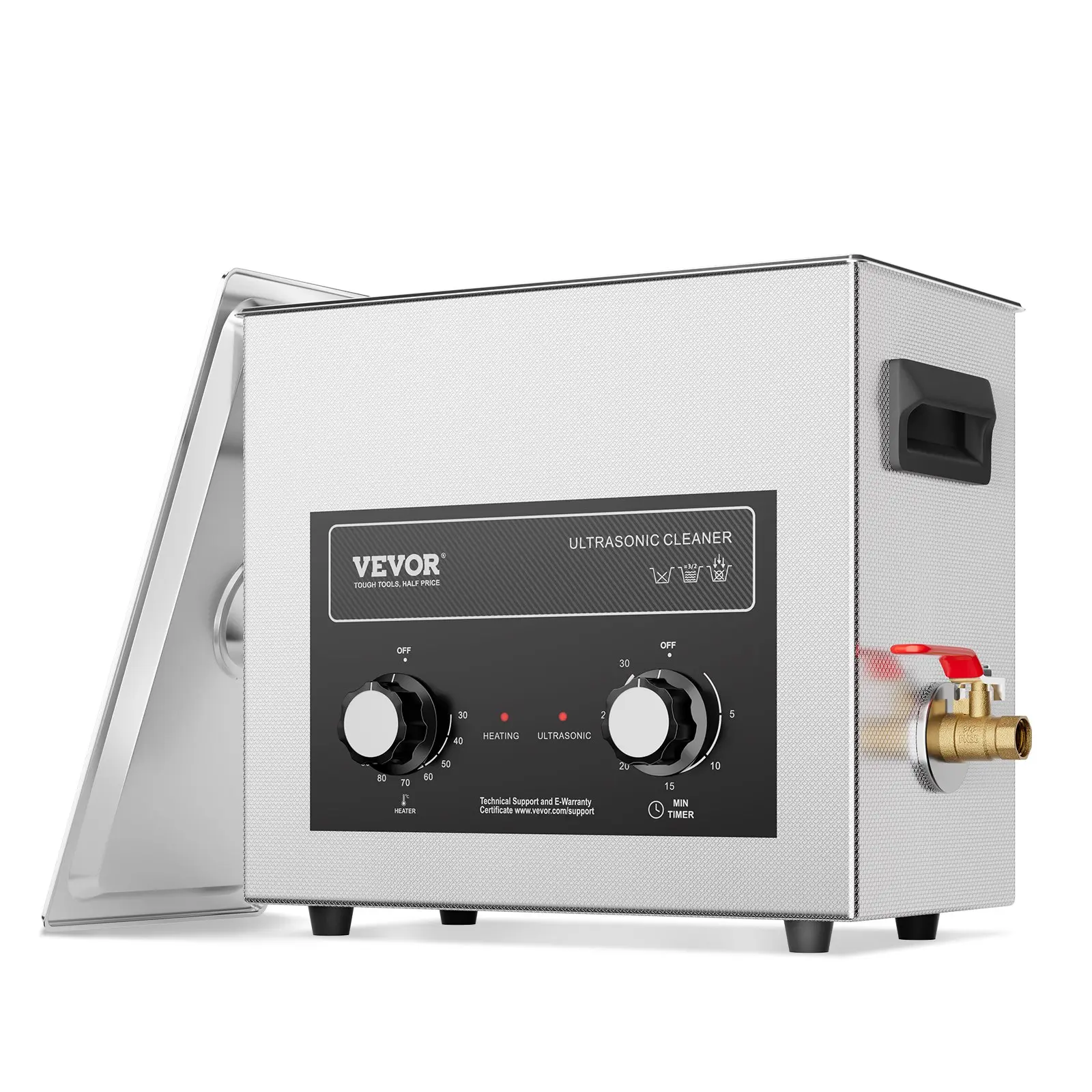 VEVOR 6L Rectangular Box Ultrasonic Cleaner, 300W 40kHz with 304 SS Body, Heater, Timer, Basket, 3 Ultrasonic Transducers, 180W Digital Deep Cleaner for Eyewear, Metal Parts (325x177x290mm, 4.91kg)