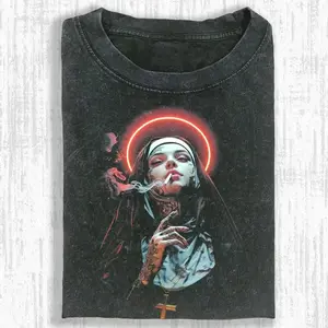 valentine shirts NUNS Vintage Cotton Crew Neck Tee Heavyweight(280g) Regular Fit Casual Comfort Breathable Short Sleeve Funny T-shirts for Summer Fashion Men&Women's Top for Daily Wear