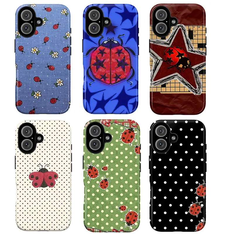 Ladybug Pattern Phone Case Collection, Denim Daisies Stars Grid Polka Dots Plaid Nature-Inspired Whimsical Vibes, Play Now Aesthetic Gift, iphone 17 promax case air 16 plus 15 promax 14 pro 13max 12 11 Samsung S25 EDGE S24 S23 S22 S21 NOTE 20 Ultra Fe