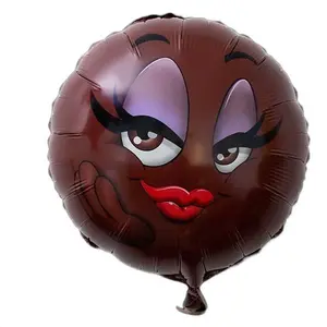 18" Inch Melanin Moji Blushing Smiley Face Balloon Accessory Chocolate