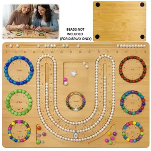 Bamboo Bead Board for DIY Jewelry Making, 2-in-1 Necklace & Bracelet Design Tray with Inch Measurements, U-Shaped Layout & Size Rings, Beading Organizer with 4 Non-Slip Pads for Beginners, Designers & DIY Crafters