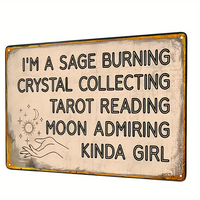 Enchanting Rustic Witchy Gothic Metal Tin Sign - 12x8 Inches/30x20cm Vintage Wall Art Decor with Sage Burning & Crystal Collecting Design for Home, Kitchen, Bedroom, Office Decoration - Unique Gift Idea for Spiritual and Mystical Enthusiasts