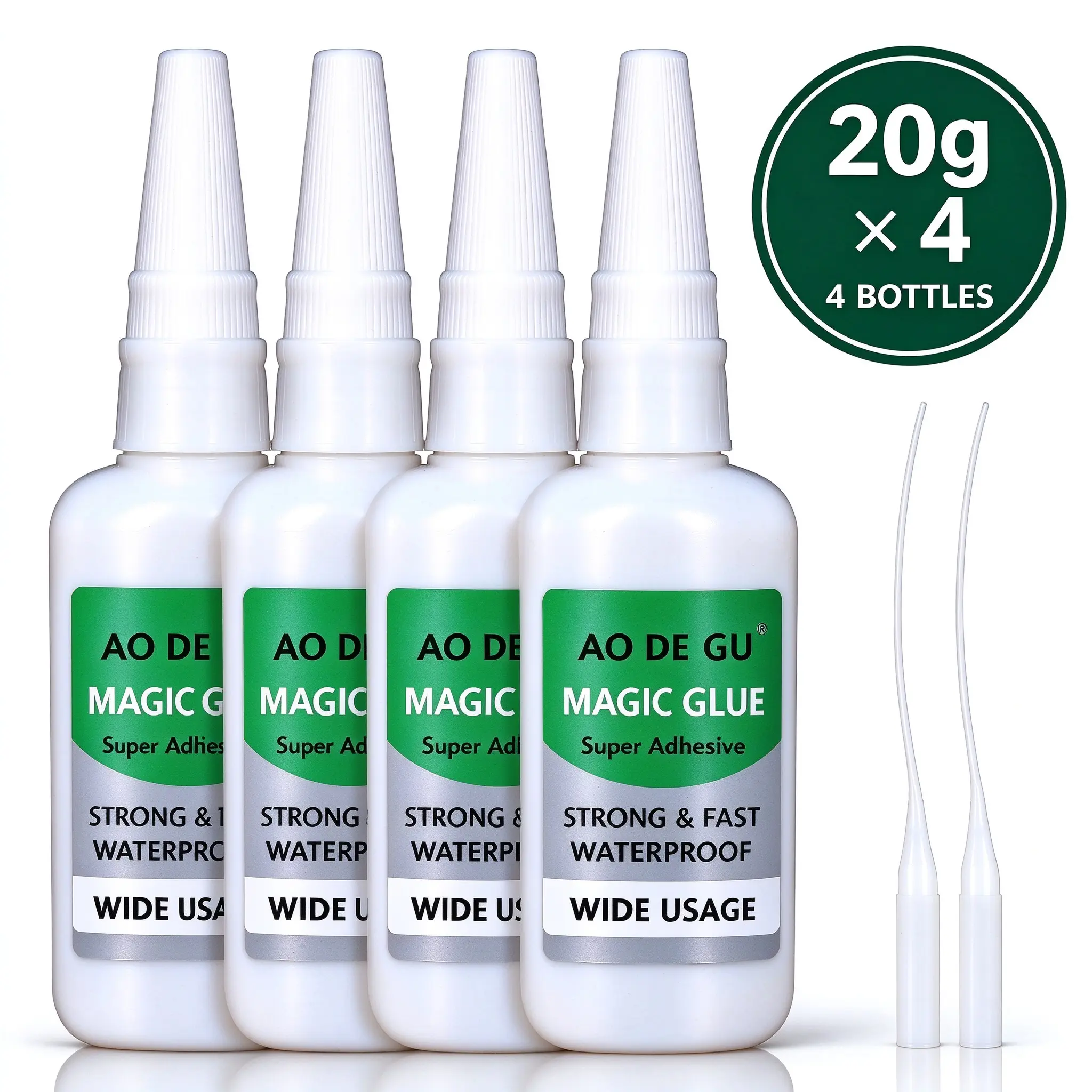 Fast-Cure Waterproof Super Glue | 4 Bottles + 4 Extended Tips | Strong Bond for Wood, Plastic, Leather, Shoes & DIY Projects