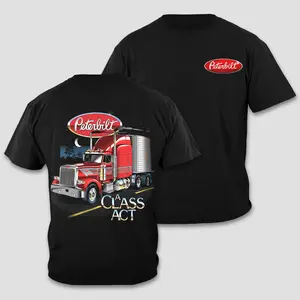 Peterbilt T-Shirt, A Class Act Red Semi Truck Tee, 18 Wheeler Graphic Top, Big Rig Trucker Shirt, Vintage Diesel Machinery Merch, Retro American Highway Long Haul Wear, Men Women Short Sleeve Premium Black Cotton Apparel