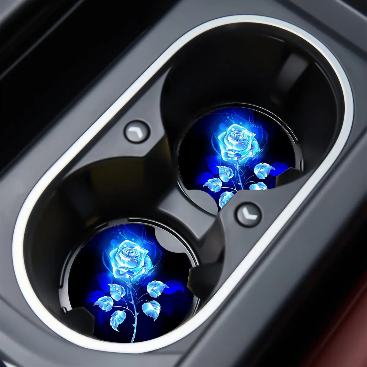 Rose Flower Design Car Cup Coaster, Round Anti Slip Cup Holder Decorative Mat, Rubber Car Bottle Pad For Car Gift, Automotive