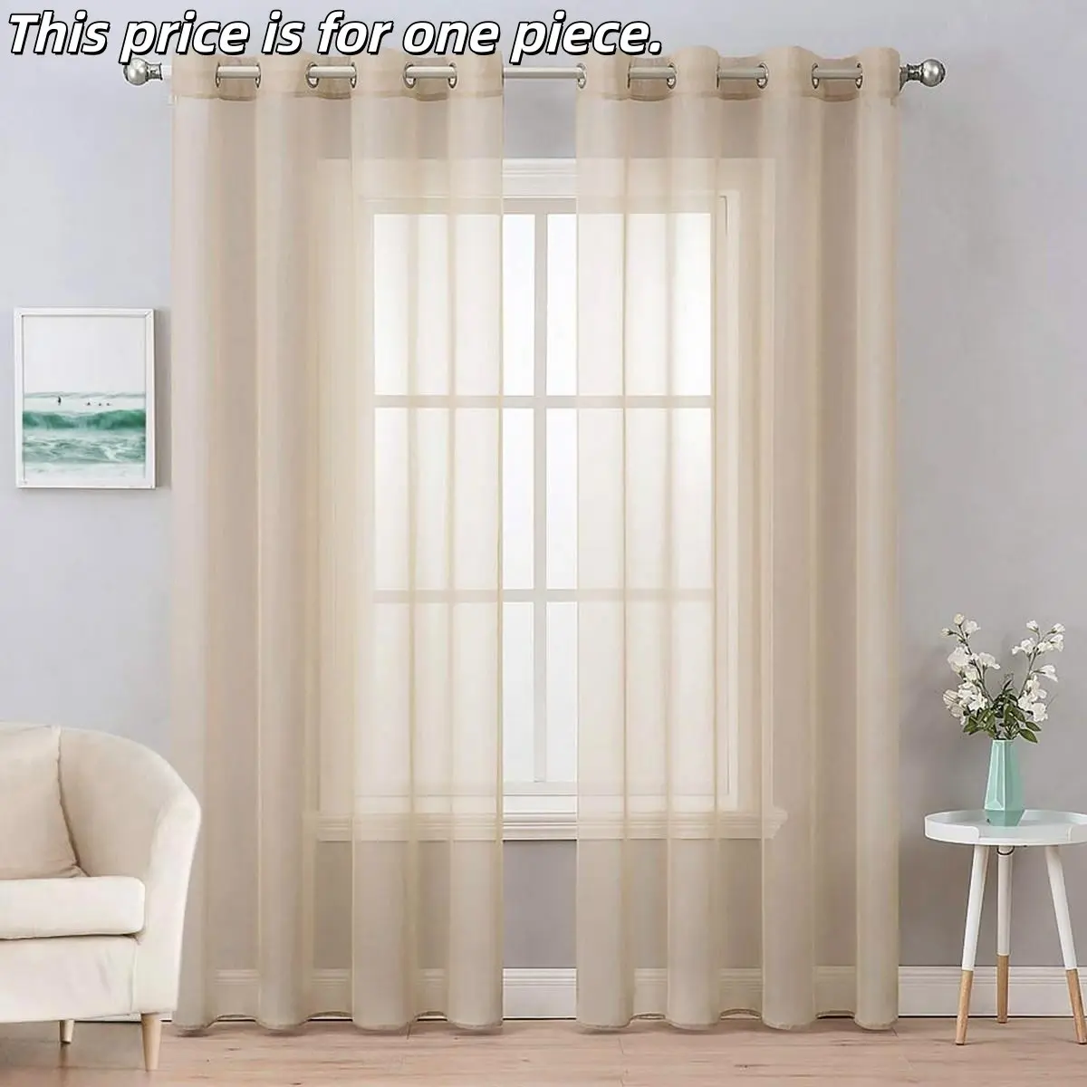 1PC Elegant Sheer Polyester Curtain Panel, Ring Top Design, Perfect for Any Room, Ideal for Home Decor & Office Use, Transparent Light-Blocking, Home Decoration Curtain