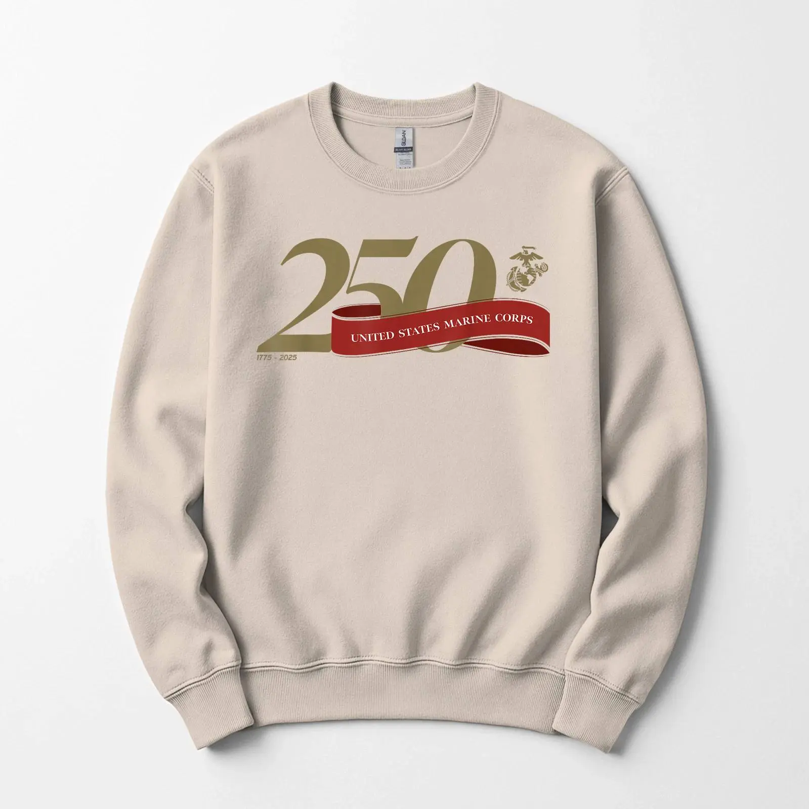 United States Marine Corps 250th Birthday Gold Logo Crewneck Sweatshirt - T-Shirt - Hoodie USMC 1775–2025 Patriotic Military Graphic, Full Color, For Men, For Women, Classic V