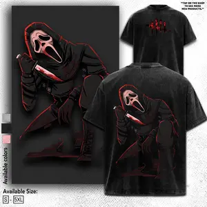 Dead By Daylight Ghost Face Tee – Washed Cotton Menswear Top | Smooth Streetwear Prints for Man, Casual Classic Gaming Style Crewneck Crewneck T-Shirt Fabric