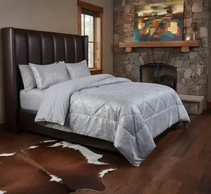 Gold Foil Print on Volcanic Gray Faux Suede 3-Piece Comforter Set | Reversible | Queen/King/Cal King | Ultra-soft microfiber | All-season bed set | Machine washable