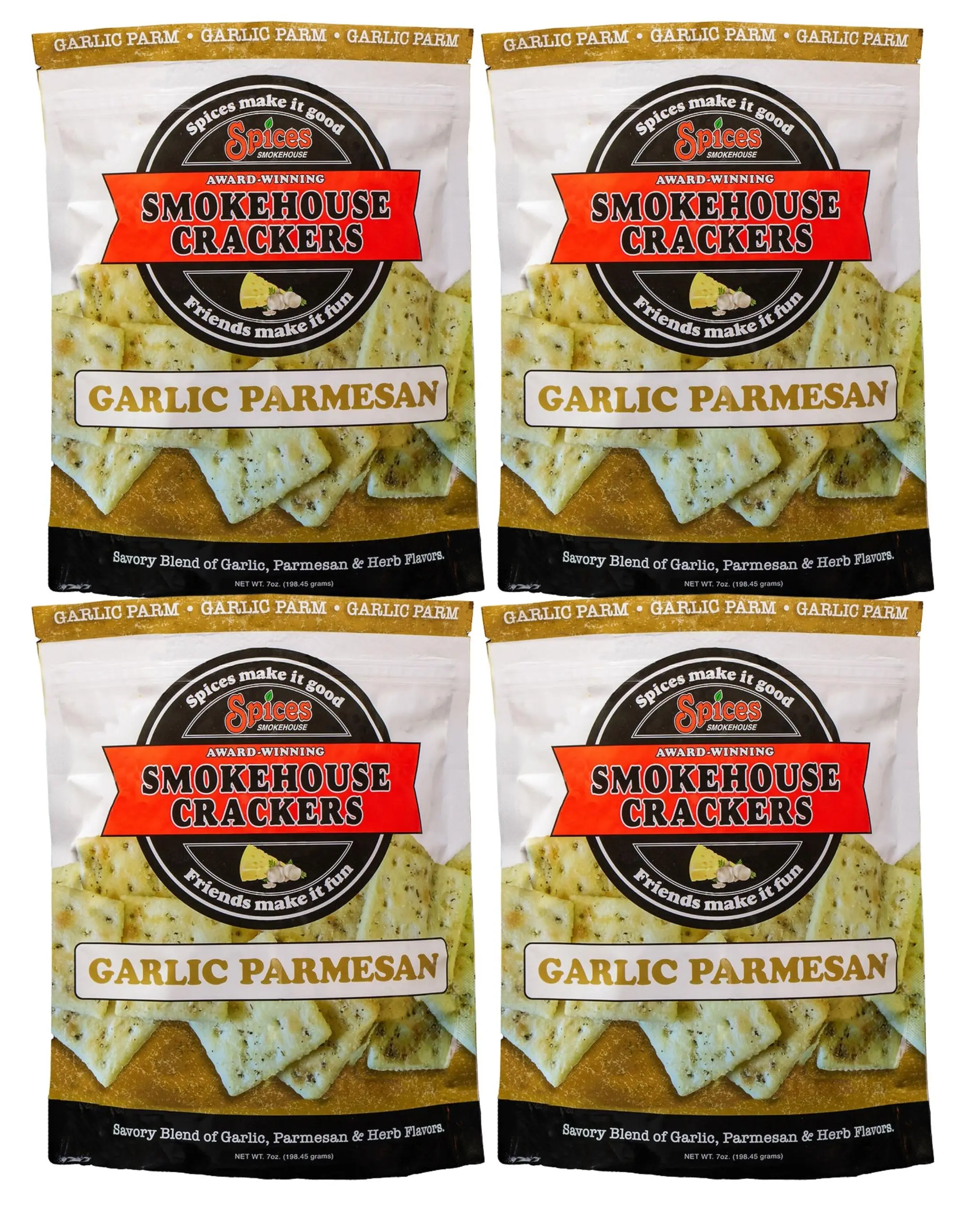 Smokehouse Crackers, Garlic Parmesan Flavor, 7 oz Resealable Bags, 4 count bundle Snack Cheese