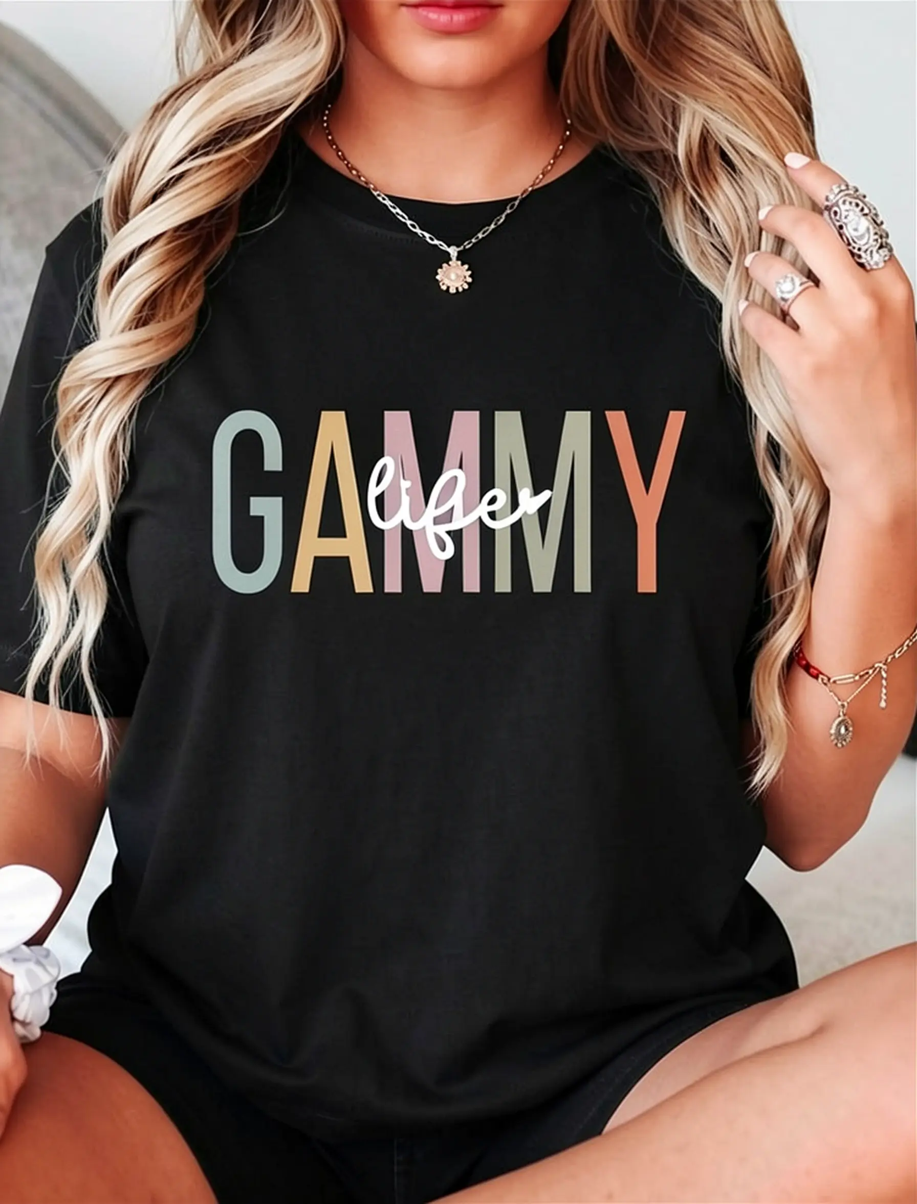 Gammy Life Gammy Grandma Gammy Grandmother T-Shirt, 100% Cotton T-shirts for Men Women,, breathable and comfortable, round neck, black, size S-XXXL, Fun printing, Summer gift, Retro street elements, Ideal gift for her double Vintage Metalcore Graphic
