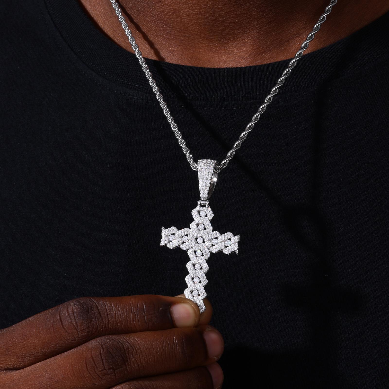 【#P794】Cross Pendant UCCIYO Lab-Created Moissanite S925 Sterling Silver Moissanite Pendant Necklace For Women Men Hip Hop Jewelry Gift