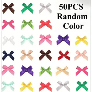 50pcs Mini Ribbon Bows, Hand Tied Polyester Decorative Bow for Sewing Crafts, Gift Wrapping, Cake Treats, Party Decorations