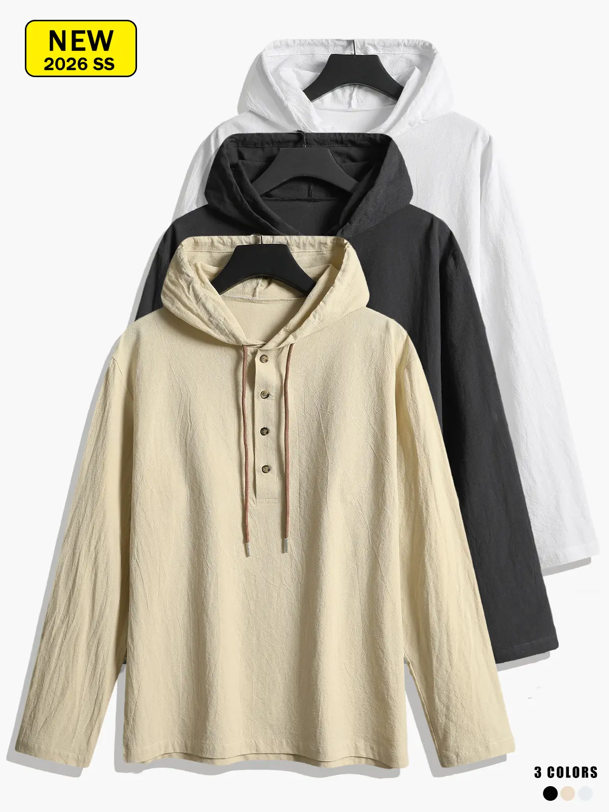 Men’s long-sleeve shirt, 2026 new model, 100% pure cotton hooded shirt; slightly stretchy, wrinkle-resistant, skin-friendly and soft, sun protection, comfortable and breathable.