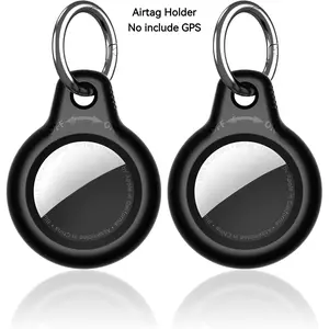 Airtag Holder, No include tracker, 2 Pack Airtag case with Keychain,Air tag Case with Key Ring for Apple Tags,Airtags Cover for Wallet,Luggage,Cat,Dog,Pets,for Item Finder(Black/Black)