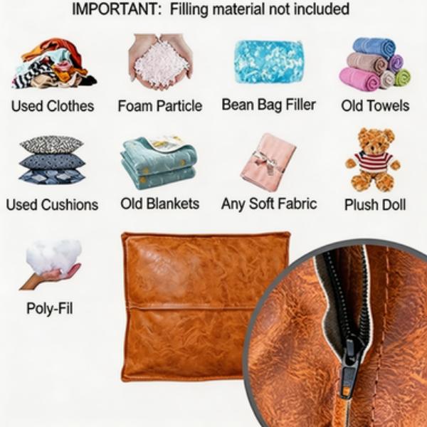 Only 15.7-inch square storage ottoman cover, unfilled faux leather bean bag ottoman, ottoman cover with scratch-resistant, easy-to-clean, and dirt-resistant fabric, suitable for living room, bedroom, apartment sofa footrest