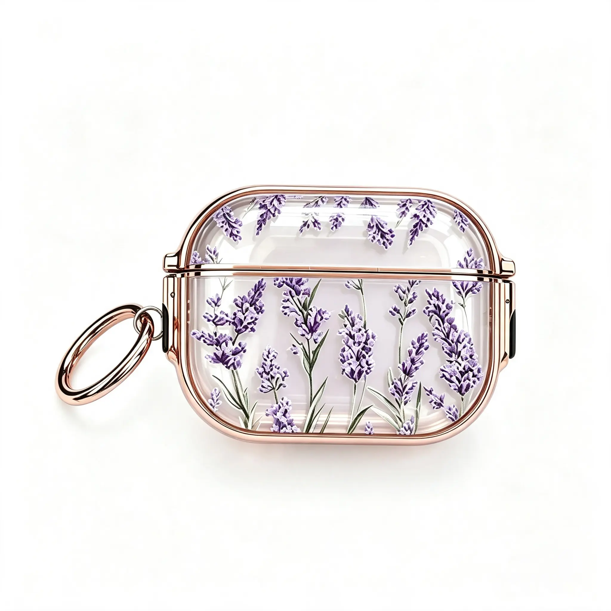 Lavender Clear Earphone Case, Rose Gold Electroplated Edge, Shockproof Protective Cover for AirPodsAIRPOD PRO3 &4