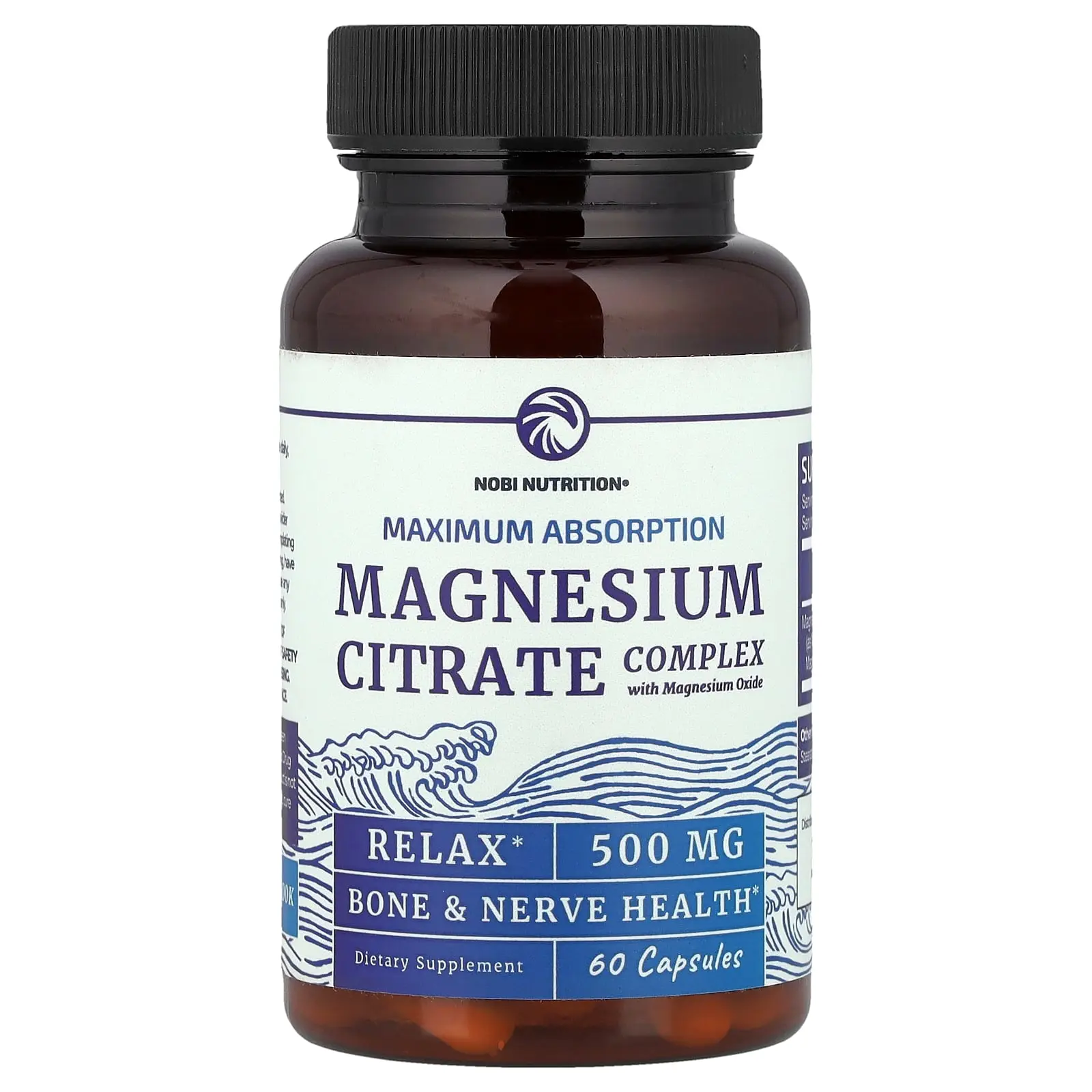 Nobi Nutrition Magnesium Citrate Complex with Magnesium Oxide, Maximum Absorption, 500 mg, 60 Capsules