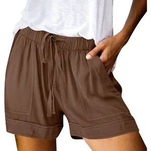 Linen Womens Shorts with Pockets Drawstring Elastic Waist Cotton Linen Beach Vacation Trendy 2026 Summer Clothes