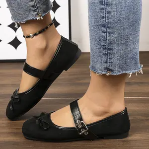 Trendy Women Mary Jane Ballet Flats Elegant Bow Knots Slip On Lightweight Flexible Soles All Day Comfort Casual Wear Round Toe Shoes
