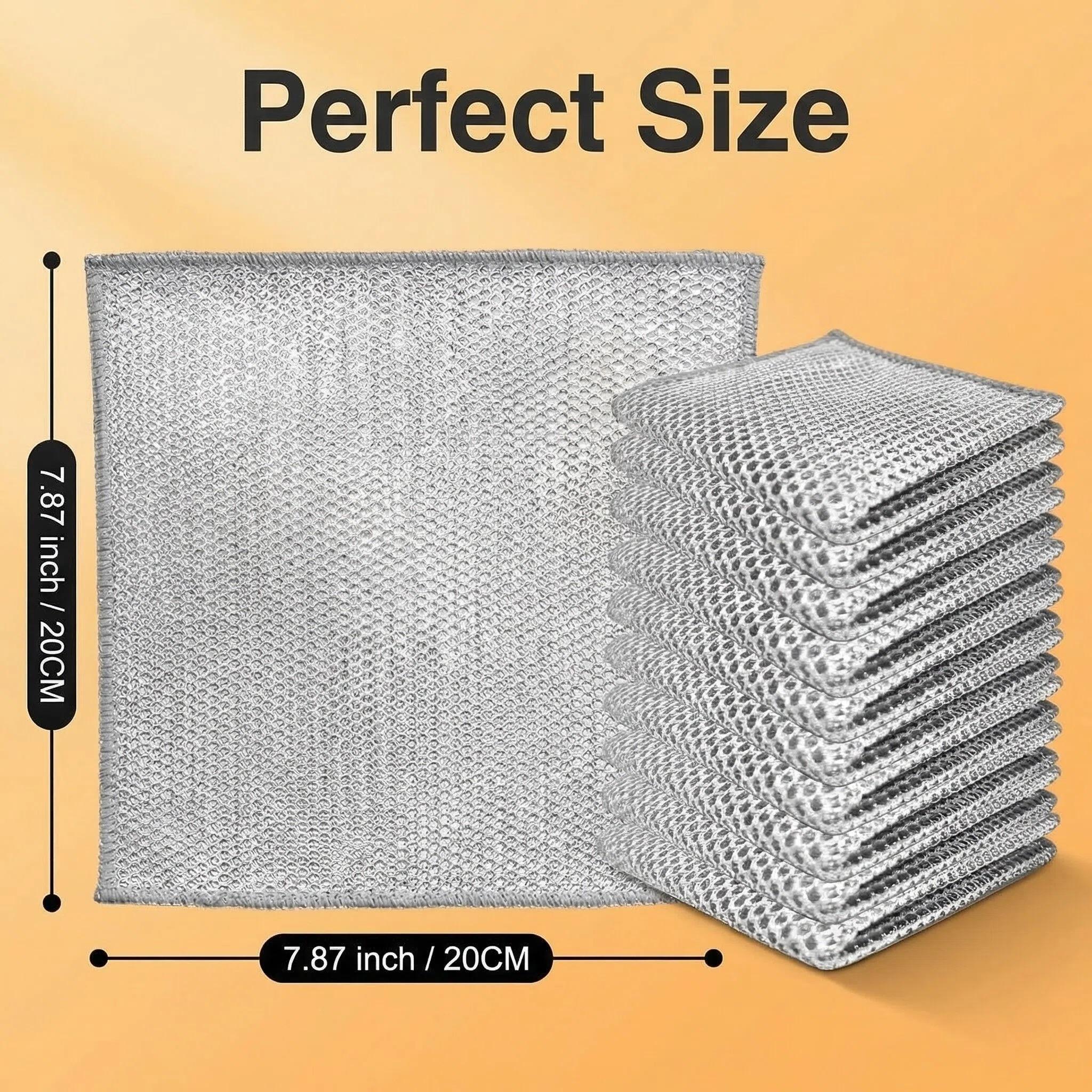 50PCS Thickened Double Layer Silver Wire Cleaning Cloths - Fast Stubborn Stain Cleaning, Scratch Proof for Kitchen, Bathroom, Tiles, Marble Countertops  Reusable Non-Scratch Dishwashing Rags
