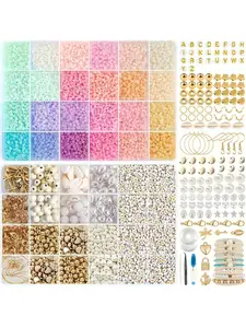 2 Box Set 3mm Seed Beads 24 Colors 10000pcs Acrylic Shell Beads, Elastic Cord Kit for Bracelets, Jewelry, Keychains