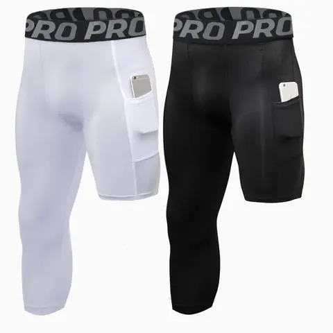 LANBAOSI Men's 2-Pack 3/4 Length Compression Pants - Anti-Chafing, Sweat-Wicking, Quick-Dry Sports Baselayer Bottoms for Running, Gym Workout, Boxing