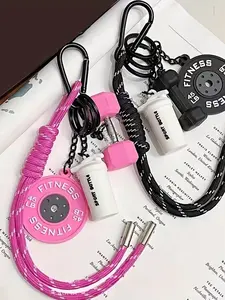 Sports And Fitness Themed Keychain - Dumbbells, Barbell Pieces, Mini Water Cup Pendant, Backpack Decoration Accessories, Fitness Charms, Fitness Party Gifts, Daily Bag Decoration, Detachable Design Keychain Pendant(Black, White, Pink).