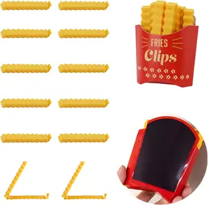 Fries Clips Set of 12 Clips with Durable Plastic Holder Keep Food Fresh & Organized Novelty Design for Fridge Seal Chips Bags & Packages Cute & Practical Kitchen Accessories