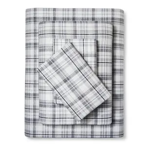 Twin Patterned Flannel Sheet Set Plaid Gray - Eddie Bauer