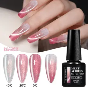 MEET ACROSS Color Changing Cat Eye Gel Nail Polish Shimmer Glitter White to Pink Thermal Gel Nail Polish Soak off UV